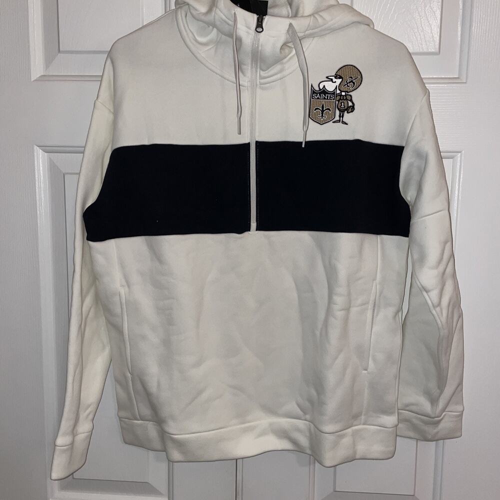 Nike Womens New Orleans Saints Historic Half Zip Hoodie Cream Black Size Small